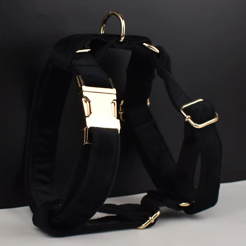 Black Velvet Dog Collar and Leash Set for Small Medium Large Dogs Custom Engraved Nameplate Pet Supplies Dog Leash Velvet13