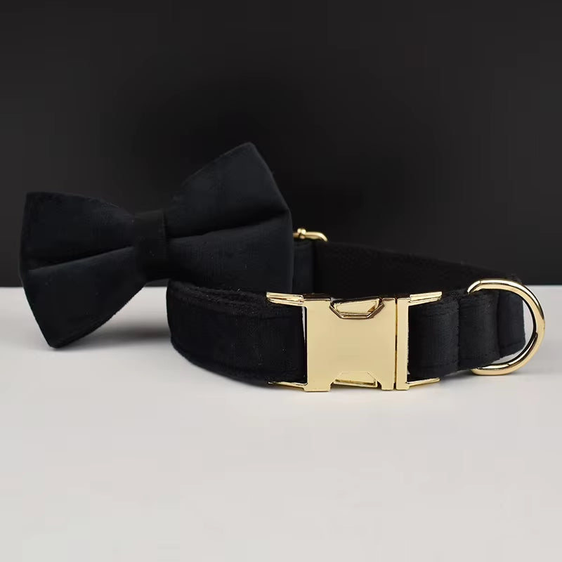 Black Velvet Dog Collar and Leash Set for Small Medium Large Dogs Custom Engraved Nameplate Pet Supplies Dog Leash Velvet13