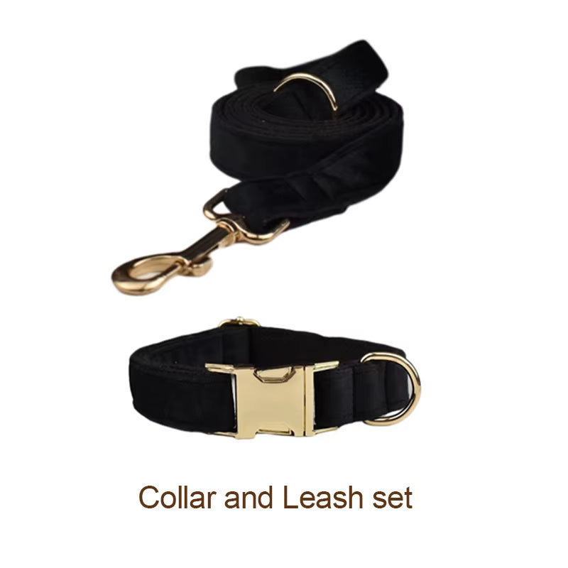Black Velvet Dog Collar and Leash Set for Small Medium Large Dogs Custom Engraved Nameplate Pet Supplies Dog Leash Velvet13