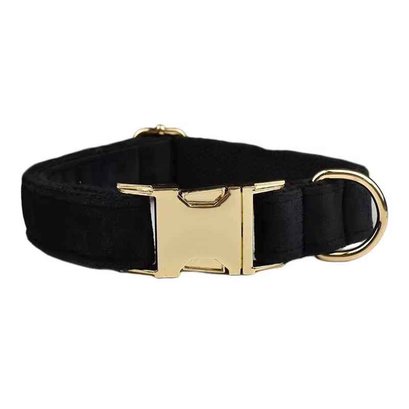 Black Velvet Dog Collar and Leash Set for Small Medium Large Dogs Custom Engraved Nameplate Pet Supplies Dog Leash Velvet13