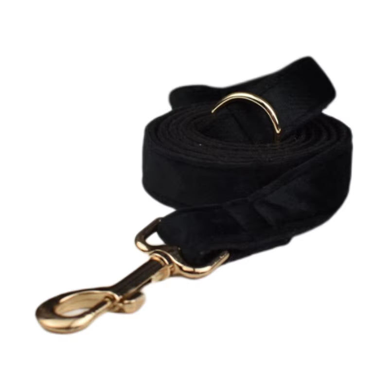 Black Velvet Dog Collar and Leash Set for Small Medium Large Dogs Custom Engraved Nameplate Pet Supplies Dog Leash Velvet13