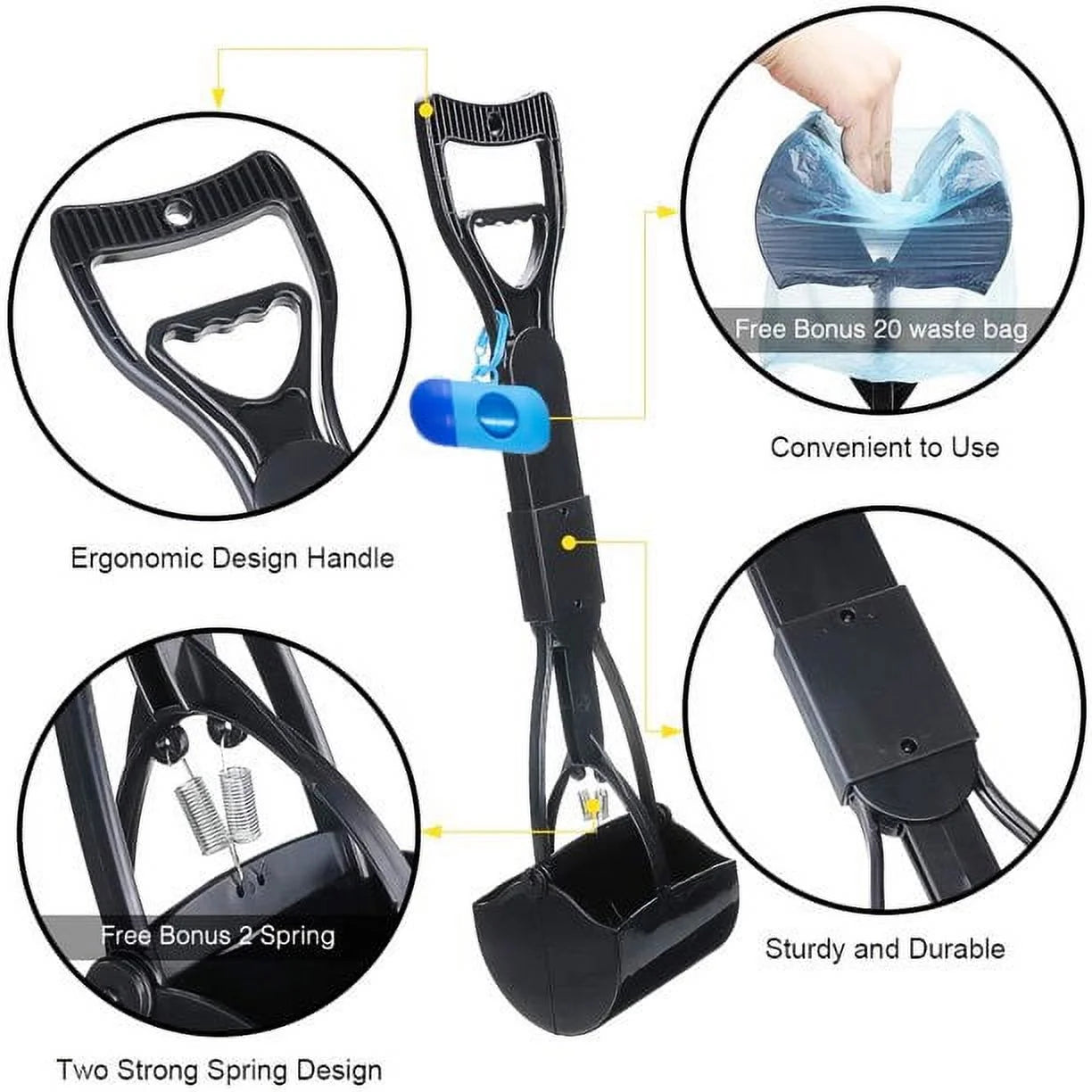Pooper Scooper for Large & Medium, Small Dogs, Foldable Long Handle, Sturdy and Durable Great for Gravel, Grass, Concrete & Yard Spade, Easy to Use Clean & Portable High Strength Material-Black