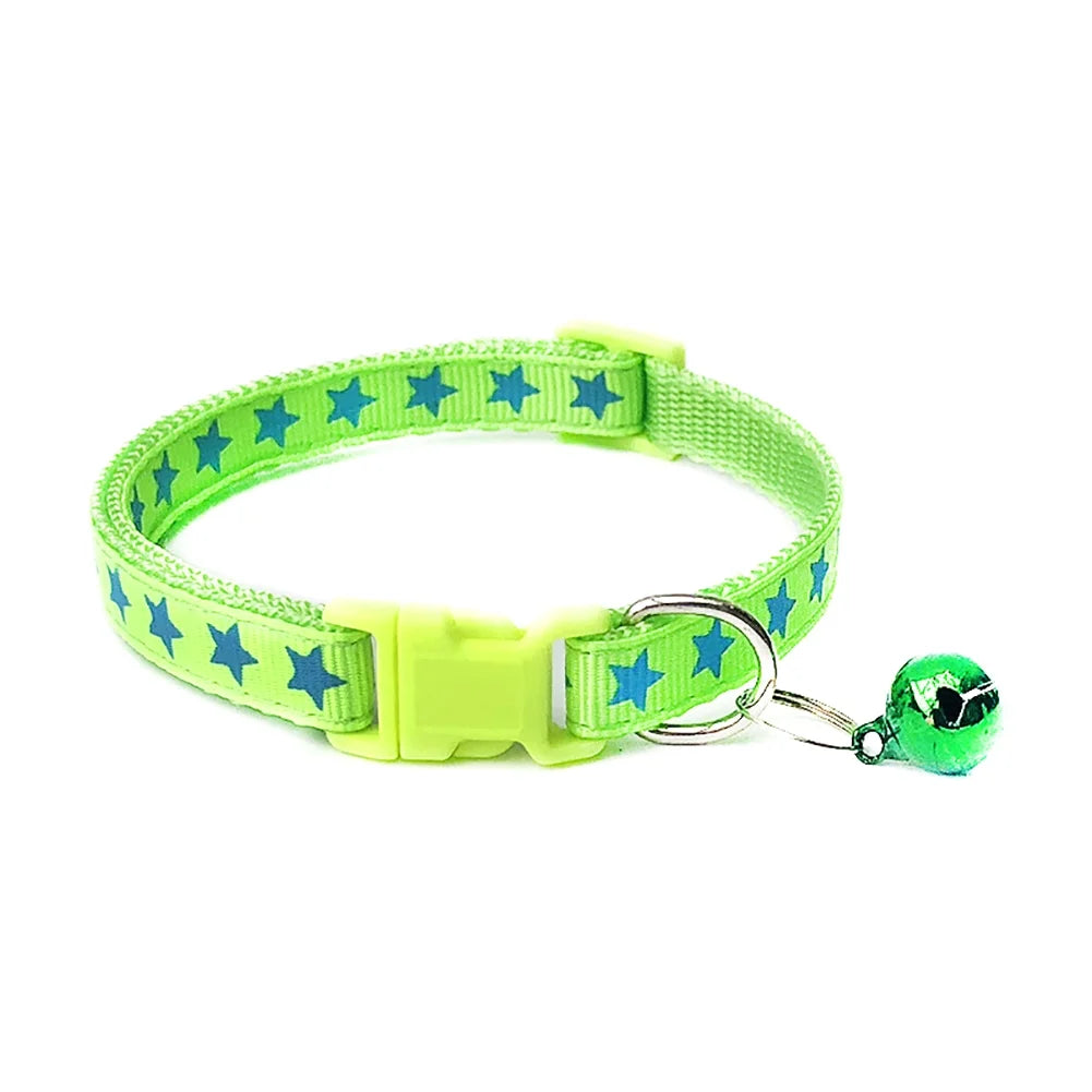 Pentagram & Reflective Cat Collar with Bell Basic Dog Cat Collar Buckle Adjustable Polyester Cat Dog Collar or Seatbelts