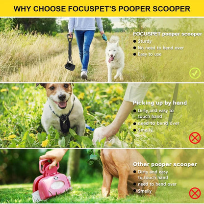 Pooper Scooper for Large & Medium, Small Dogs, Foldable Long Handle, Sturdy and Durable Great for Gravel, Grass, Concrete & Yard Spade, Easy to Use Clean & Portable High Strength Material-Black