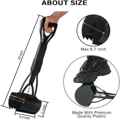 Pooper Scooper for Large & Medium, Small Dogs, Foldable Long Handle, Sturdy and Durable Great for Gravel, Grass, Concrete & Yard Spade, Easy to Use Clean & Portable High Strength Material-Black